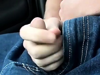 Horny Billy gets on the passenger seat and jerks his dick