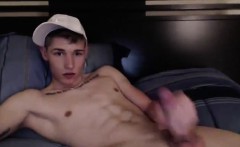 Twink with a cute cock jerks off and cums