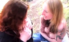 Two thick amateur lesbians play outdoors