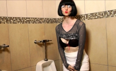 FFstockings - Mature jerking off StrapOn in the Mens Room
