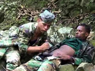 Uniformed twinks munching on army meat