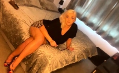 Amateur blonde Kaira in mini skirt masturbation scene
