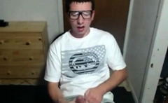 Cute nerdy boy cum to face on webcam