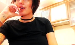 Teen goth brunette bara jerks and sucks cock