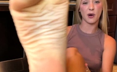 Blonde in stockings foot fetish and pussy pounding