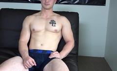 Solo athletic jock strokes on casting