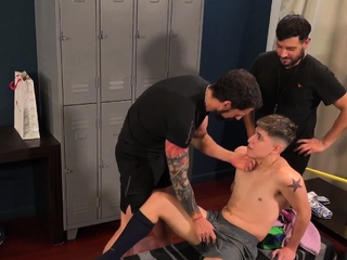 Latino fucked in locker room DILF 3some