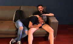 Inked gaydaddy top fucks Latin twink